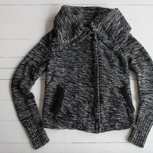 American Eagle Black Marled Foldover Knit Zip Up Sweater